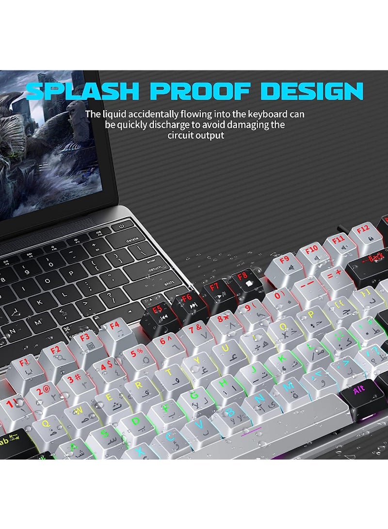 Arabic English Mechanical Gaming Keyboard with RGB LED Backlit 104 Keys USB Interface E-sport Waterproof Wired Keyboard for Windows/MacOS/Android PC Gamers