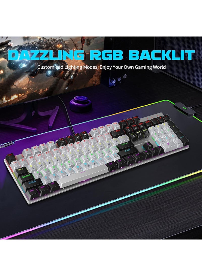 Arabic English Mechanical Gaming Keyboard with RGB LED Backlit 104 Keys USB Interface E-sport Waterproof Wired Keyboard for Windows/MacOS/Android PC Gamers