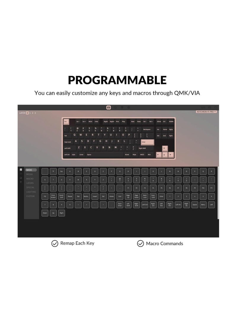 K1 Pro Wireless RGB Custom Mechanical Keyboard, 80% Layout Hot Swappable QMK/VIA Programmable, Ultra-Slim Low Profile Gateron Red Switch Bluetooth/USB-C Wired N-Key Rollover for Mac Windows