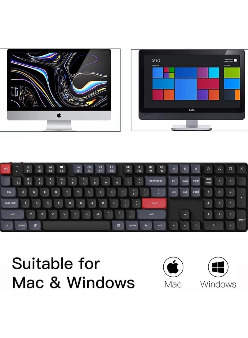 K5 Pro Wireless QMK/VIA Custom Mechanical Keyboard, 100% Full Size Layout 108 Key Programmable, Ultra-Slim White Backlit Low Profile Gateron Red Switch Bluetooth/Wired for Mac Windows Linux