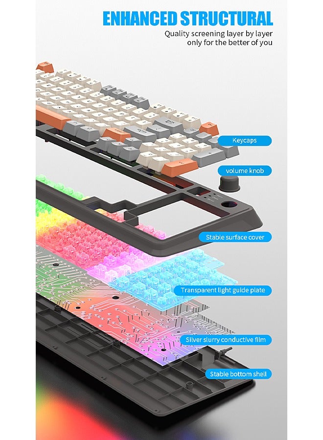 94-Key Wired Keyboard - Membrane Keyboard - Gaming Keyboard - Office Keyboard - Built-in Volume Adjustment Knob - RGB Light Effect - Computer Keyboard