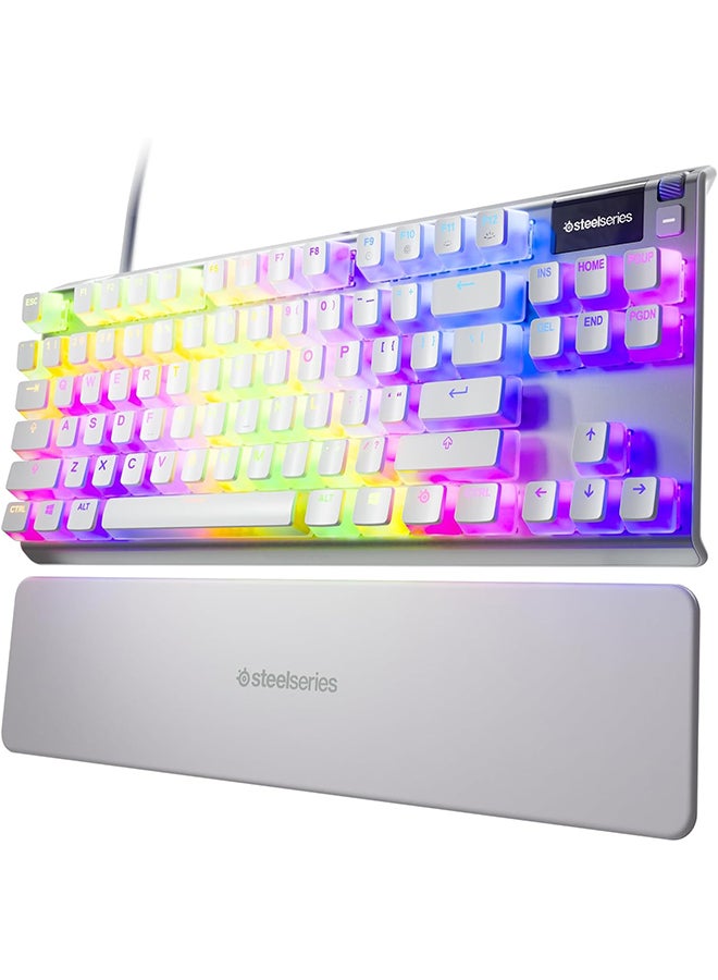 Apex 7 Ghost TKL Wired Mechanical Gaming Keyboard, Linear Red Switches, OLED Smart Display, Dynamic RGB Per-Key Backlighting, Aircraft Grade Aluminum Frame, 84-Key N-Key Rollover, Anti-Ghosting, Detachable Magnetic Wrist Rest, USB, US Layout, White | 64656