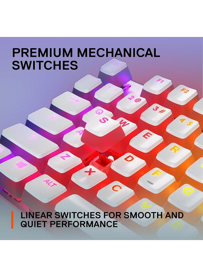 Apex 7 Ghost TKL Wired Mechanical Gaming Keyboard, Linear Red Switches, OLED Smart Display, Dynamic RGB Per-Key Backlighting, Aircraft Grade Aluminum Frame, 84-Key N-Key Rollover, Anti-Ghosting, Detachable Magnetic Wrist Rest, USB, US Layout, White | 64656