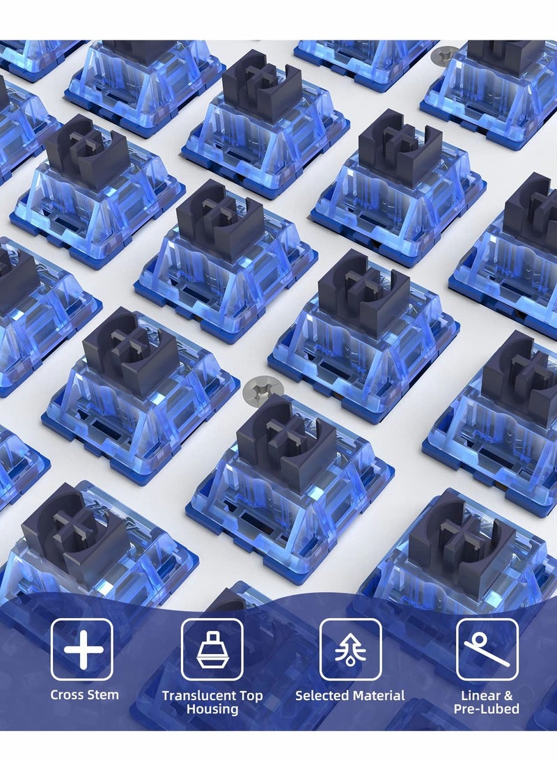 Diced Fruit Blueberry Switch, 36PCS 5 Pin 35gf Linear Switch Set, Transparent Cover, 15.5mm Gold Plated Two-Stage Springs, 80M MX Switch for Hotswap Mechanical Keyboard Replacement