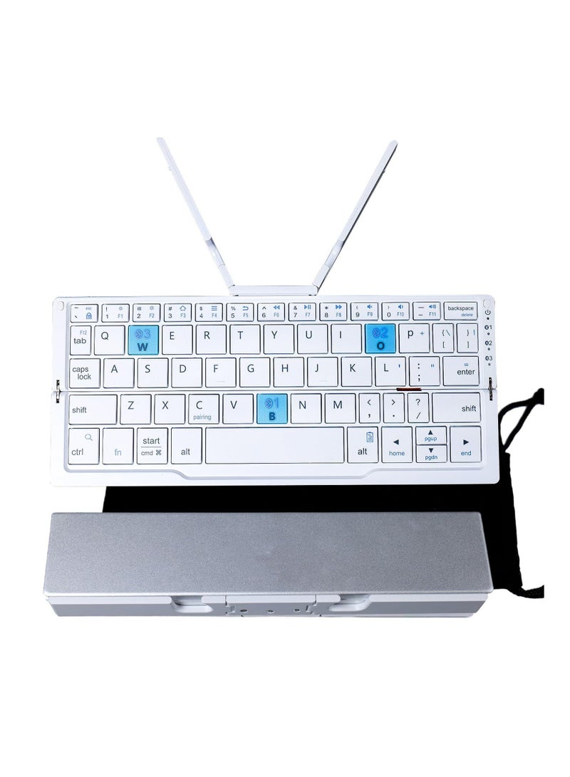 Foldable Bluetooth Keyboard, with Magnetic Stand, Aluminum Alloy Mini Quiet Folding Portable Lightweight Travel Rechargeable Pocket Keyboard for Tablet, Phones