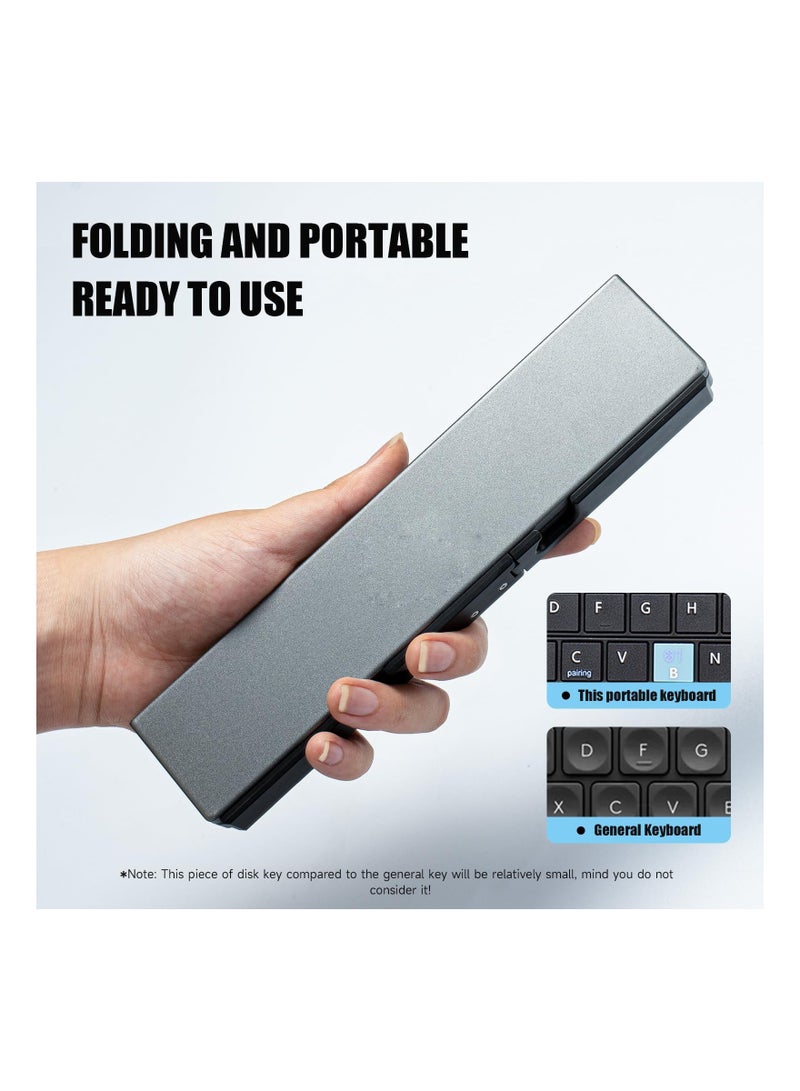 Foldable Bluetooth Keyboard, with Magnetic Stand, Aluminum Alloy Mini Quiet Folding Portable Lightweight Travel Rechargeable Pocket Keyboard for Tablet, Phones