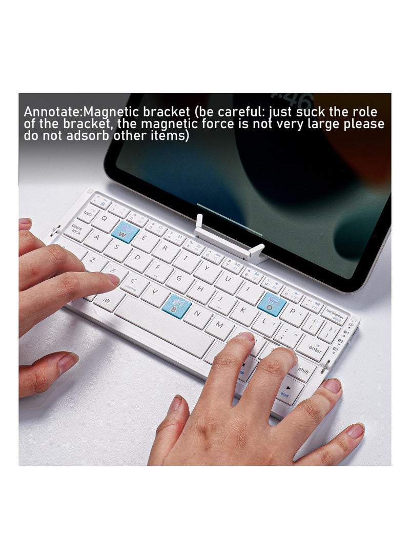 Foldable Bluetooth Keyboard, with Magnetic Stand, Aluminum Alloy Mini Quiet Folding Portable Lightweight Travel Rechargeable Pocket Keyboard for Tablet, Phones