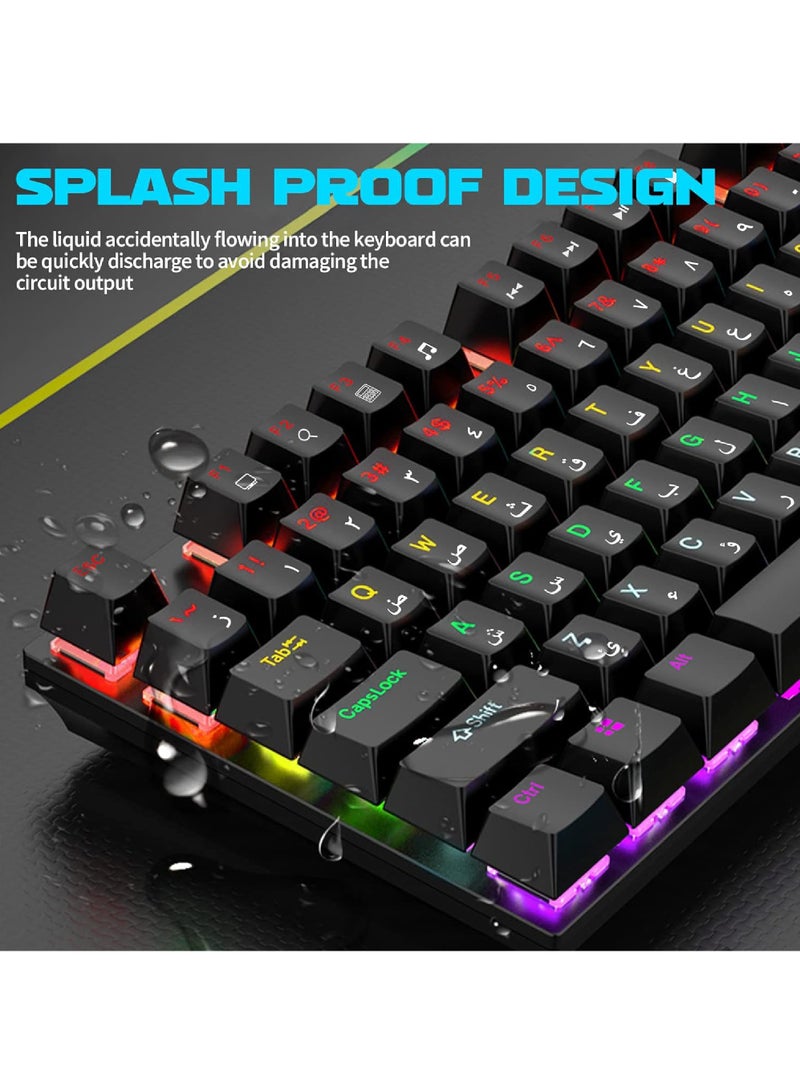 Arabic English Mechanical Gaming Keyboard with RGB LED Backlit 104 Keys USB Interface E-sport Waterproof Wired Keyboard for Windows/MacOS/Android PC Gamers