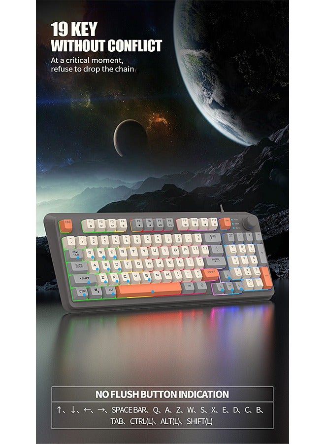 94-Key Wired Keyboard, Membrane Keyboard, Gaming Keyboard, Office Keyboard, Built-in Volume Adjustment Knob, RGB Light Effect, Computer Keyboard