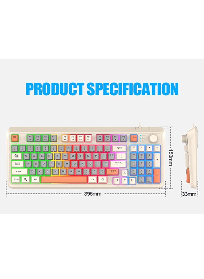 94-Key Wired Keyboard, Membrane Keyboard, Gaming Keyboard, Office Keyboard, Built-in Volume Adjustment Knob, RGB Light Effect, Computer Keyboard