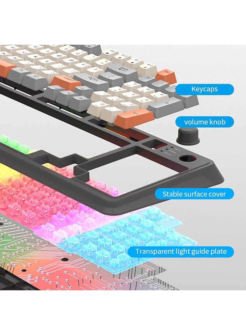 K82 USB Keyboard Three Color-Block Luminous Mechanical Hand Feel Station 94 Key for Gaming Computer PC Laptop Mechanical Keyboard Three Color Backlit Keyboard Grey