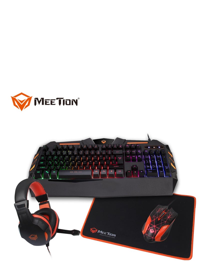 Meetion C-500 4 in 1  PC Backlight USB Ergonomic Gaming Mouse Rainbow Keyboard and Mouse Pad Combo