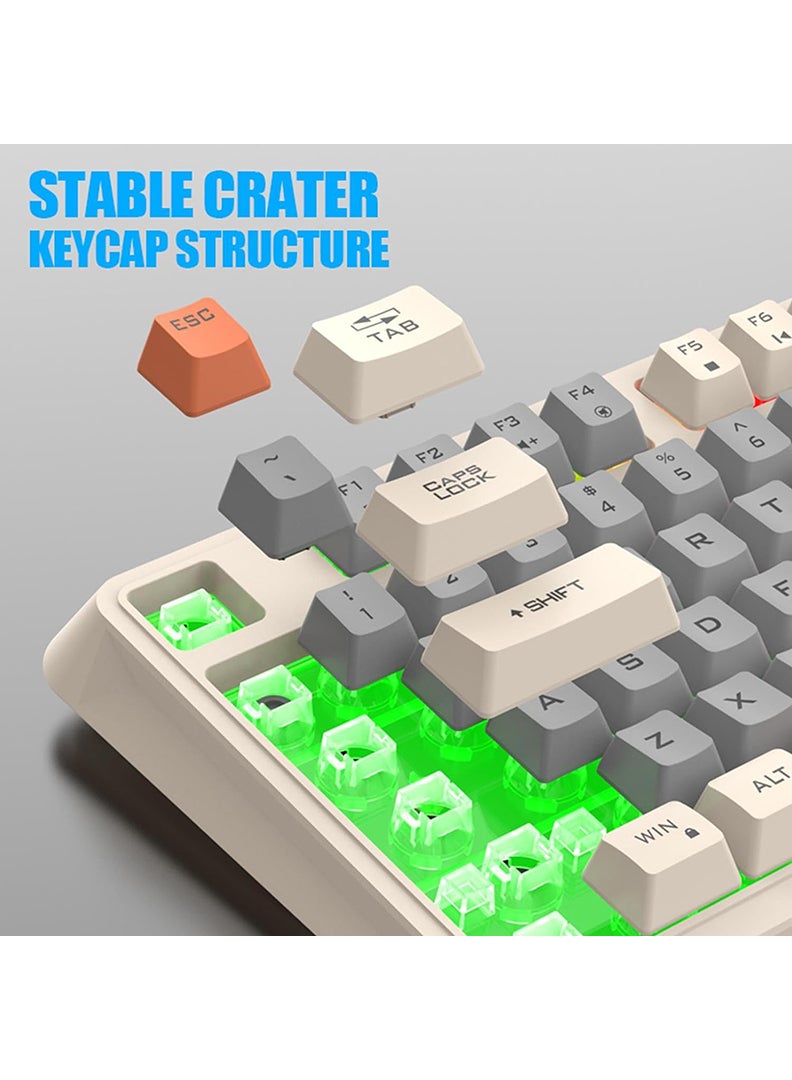 K82 USB Keyboard Three Color-Block Luminous Mechanical Hand Feel Station 94 Key for Gaming Computer PC Laptop Mechanical Keyboard Three Color Backlit Keyboard Cream