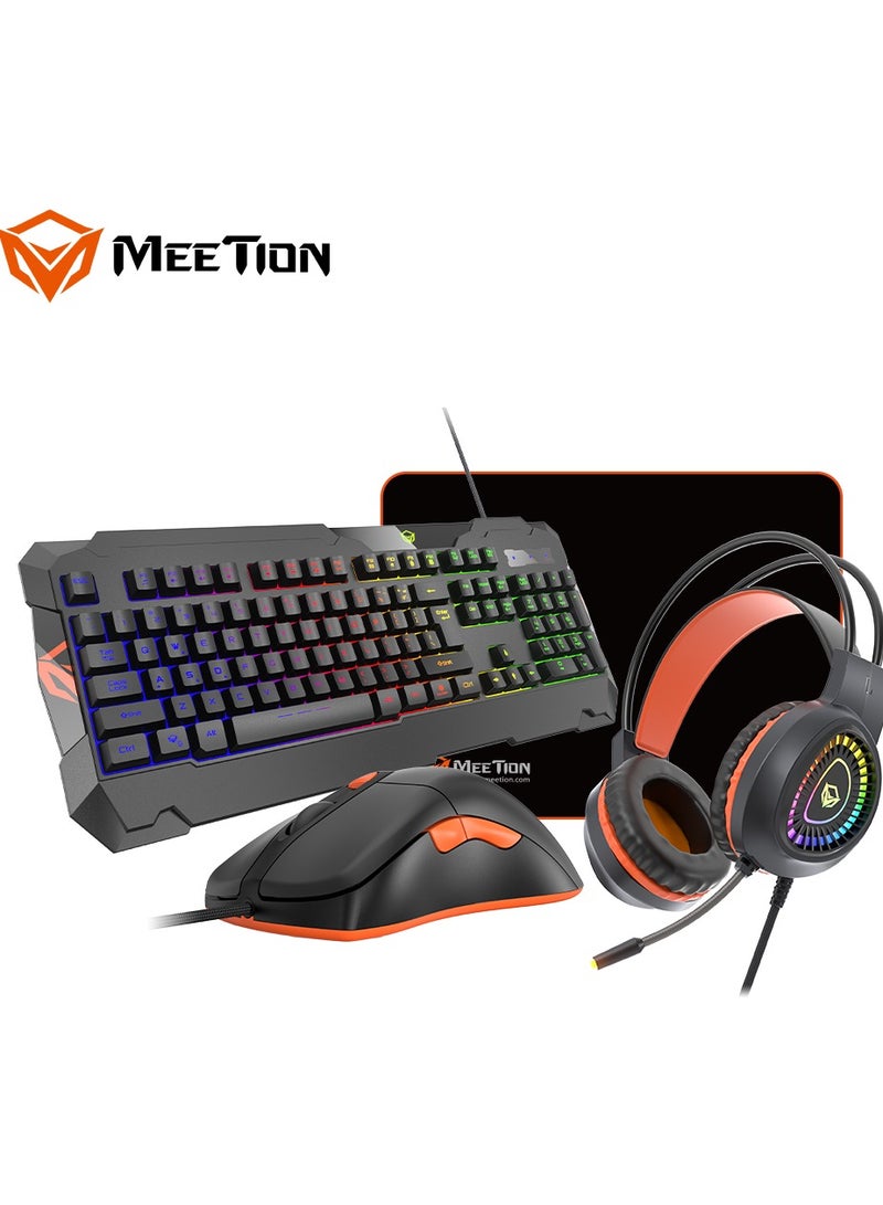 Meetion MT C505 4 in 1 Gaming Combo Kit, Anti Ghost RGB Gaming Keyboard, 5+1 Buttons 3200DPI Gaming Mouse, Backlit Gaming Headphone with Omni Directional Microphone, High Precision Gaming Mouse Pad