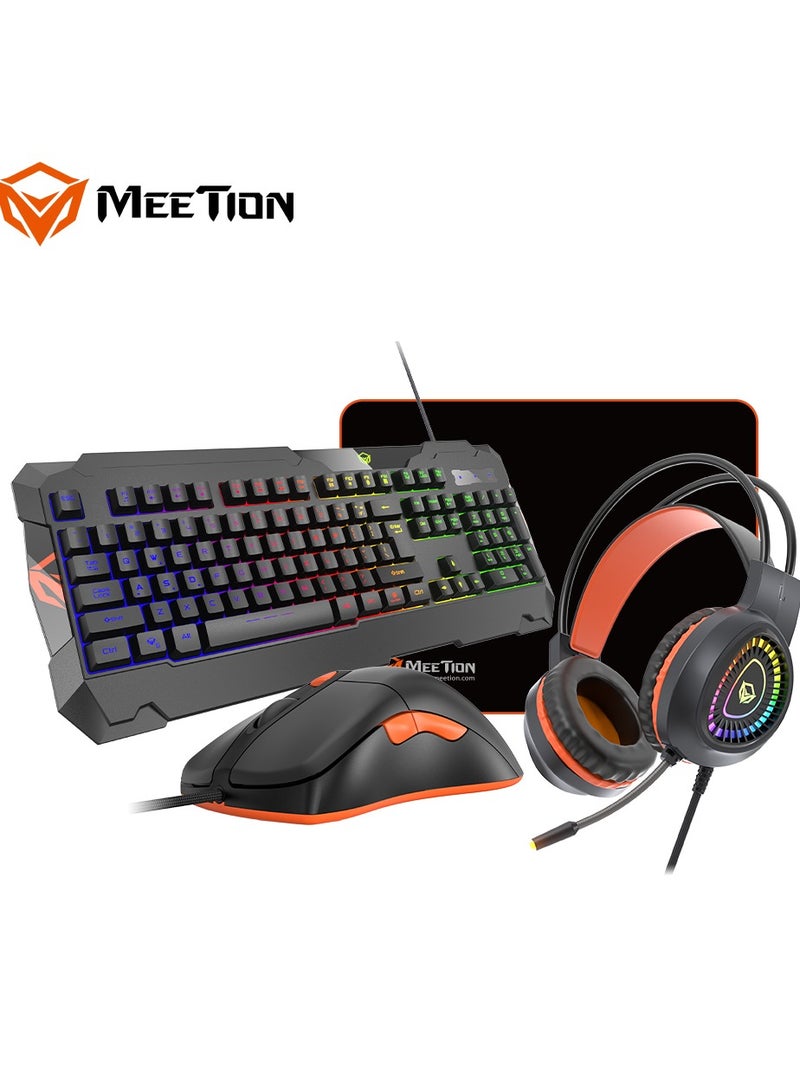 Meetion MT-C505 4 in 1 Gaming Combo Kit, Anti Ghost RGB Gaming Keyboard, 5+1 Buttons 3200DPI Gaming Mouse, Backlit Gaming Headphone with Omni Directional Microphone, High Precision Gaming Mouse Pad