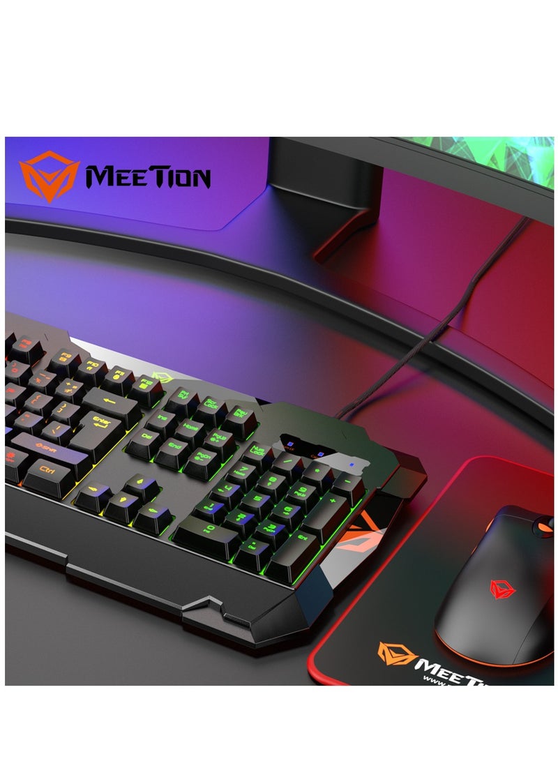 Meetion MT-C505 4 in 1 Gaming Combo Kit, Anti Ghost RGB Gaming Keyboard, 5+1 Buttons 3200DPI Gaming Mouse, Backlit Gaming Headphone with Omni Directional Microphone, High Precision Gaming Mouse Pad