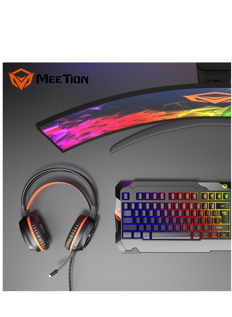 Meetion MT-C505 4 in 1 Gaming Combo Kit, Anti Ghost RGB Gaming Keyboard, 5+1 Buttons 3200DPI Gaming Mouse, Backlit Gaming Headphone with Omni Directional Microphone, High Precision Gaming Mouse Pad