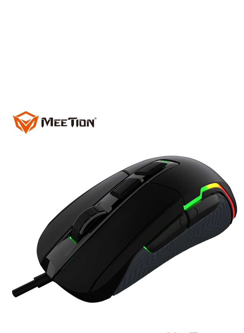 Meetion MT-G3360 High Performance Gaming Mouse Optical Wired Mouse with 12000 Adjustable DPI with RGB Light Weight Hyper Scroll Tilt Wheel Classic Black Back Lighting Elevate Your Gameplay Stylish