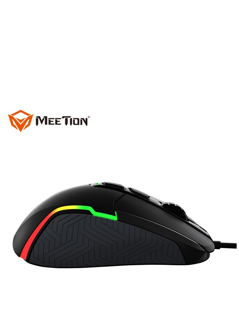 Meetion MT-G3360 High Performance Gaming Mouse Optical Wired Mouse with 12000 Adjustable DPI with RGB Light Weight Hyper Scroll Tilt Wheel Classic Black Back Lighting Elevate Your Gameplay Stylish