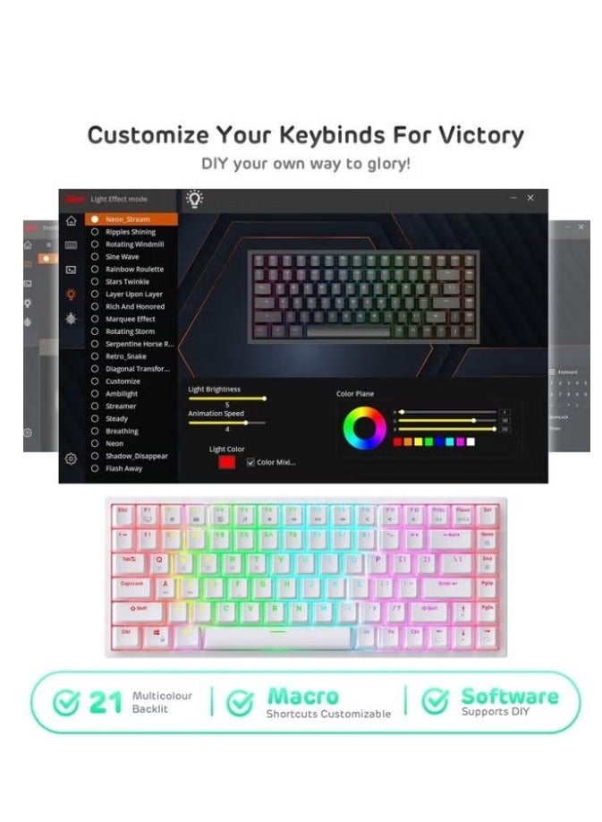 RK84 Wireless Bluetooth/2.4Ghz 80% RGB Mechanical Gaming Keyboard, Three Modes Connectable Keyboard with Hot-Swappable Tactile Blue Switch