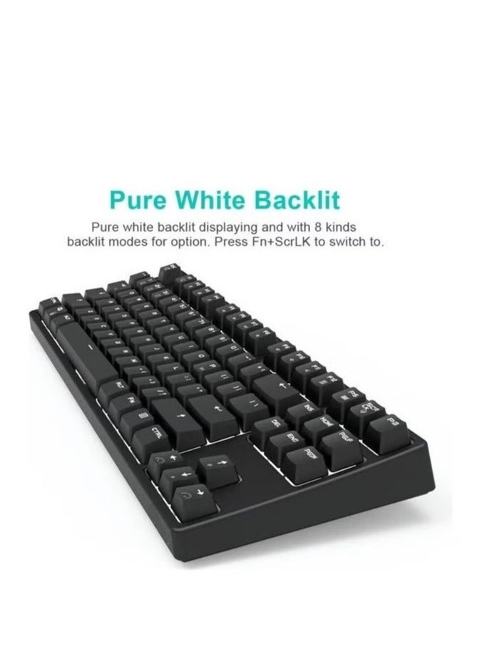 RK987 Mechanical Keyboard 87 Keys White LED Backlight Tenkeyless Gaming Keyboard, Wired/Wireless Bluetooth Gaming/Office for iOS Android Windows MacOS and Linux