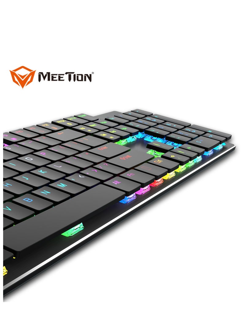 MEETION MK80 Ultrathin Mechanical RGB backlit full keys anti-ghosting ultrathin chocolate keycaps Mechanical Blue Switch Gold-Plating USB