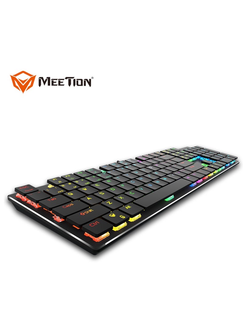 MEETION MK80 Ultrathin Mechanical RGB backlit full keys anti-ghosting ultrathin chocolate keycaps Mechanical Blue Switch Gold-Plating USB