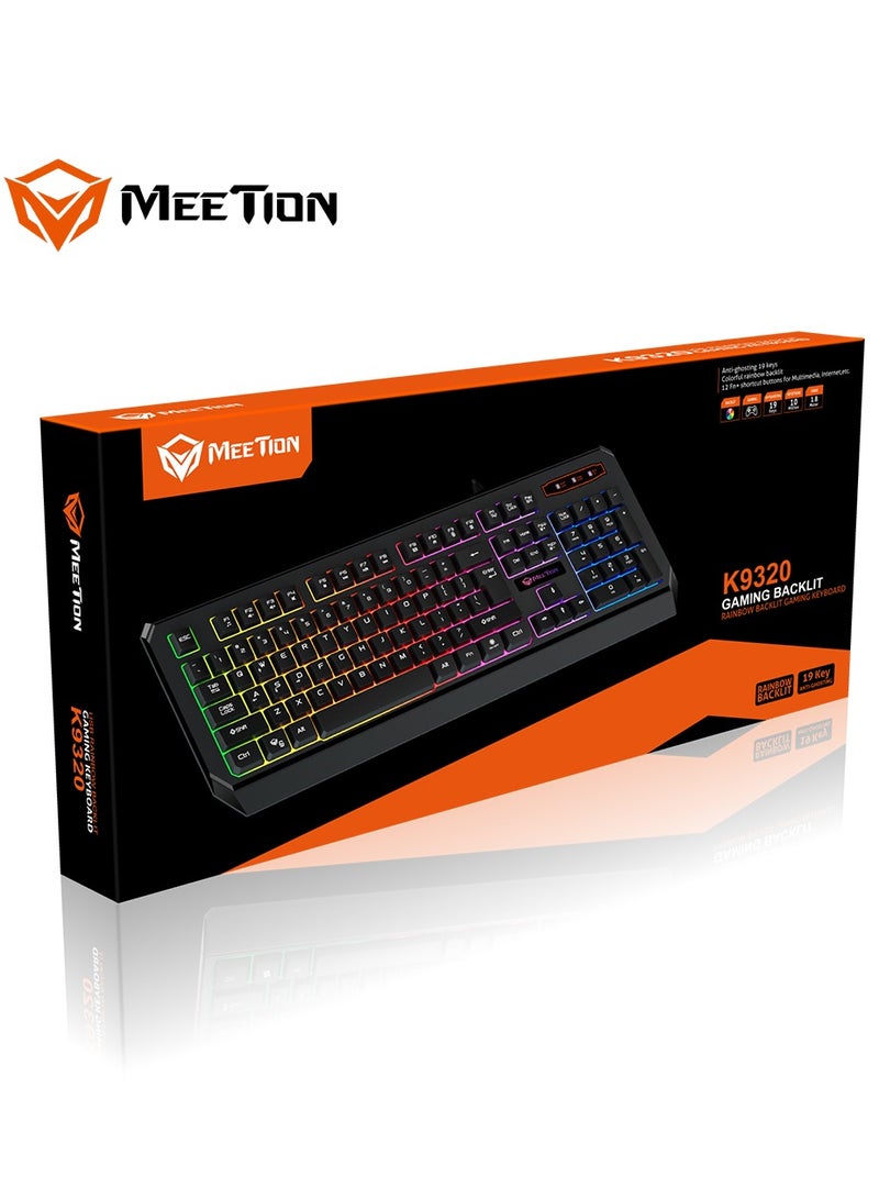 Meetion K9320 Waterproof Backlit RGB Gaming Keyboard  with 19 Anti-Ghosting Keys Best For Office and Gaming Use