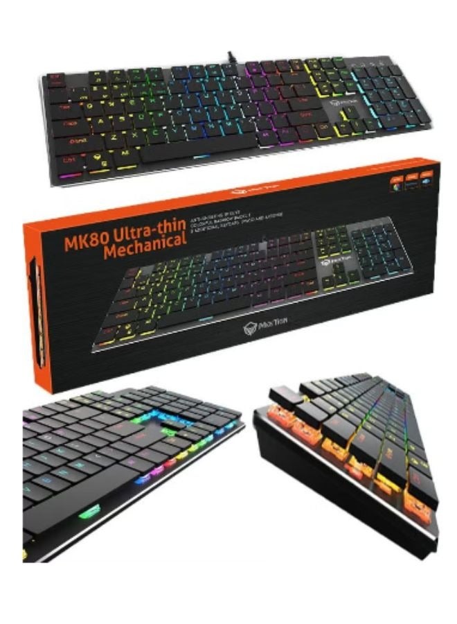 MEETION MK80 Ultrathin Mechanical RGB backlit full keys anti-ghosting ultrathin chocolate keycaps Mechanical Blue Switch Gold-Plating USB Best Gaming Keyboard