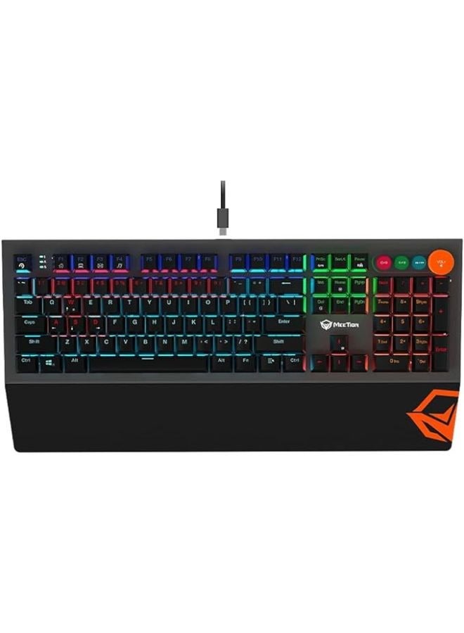 MEETION MT-MK500 Mechanical Wired Gaming Keyboard, Full Anti-ghosting Keys, Detachable Palmrest, Frosted Metal Upper Cover, 14 RGB Lights Mode, OUTEMU Blue Switches, Double Color Injection Keycaps