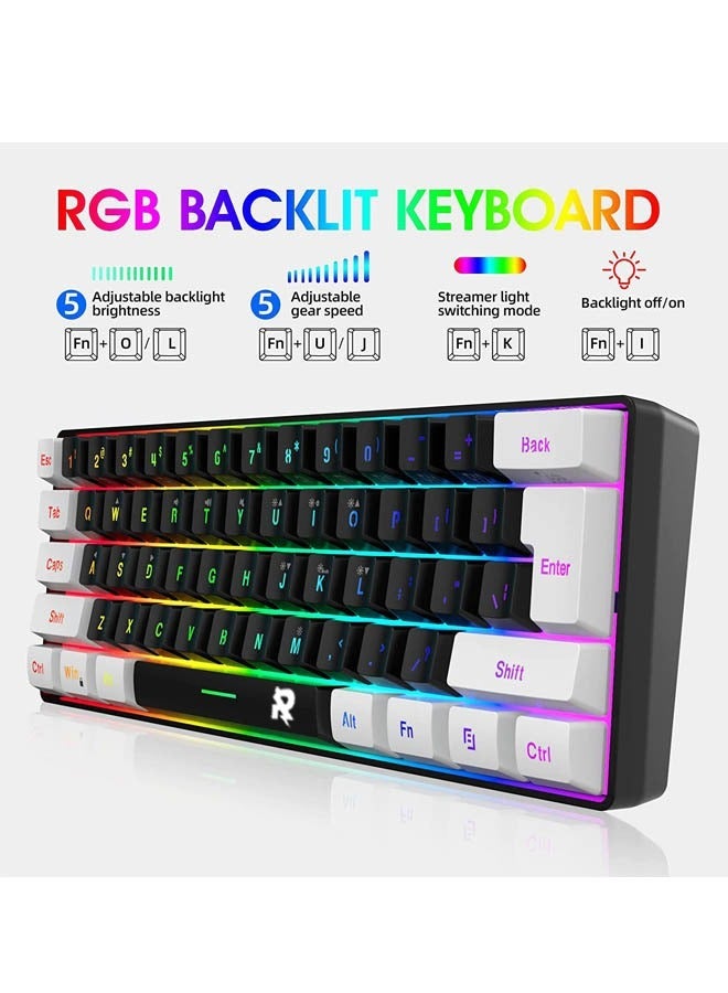 ROCK POW Arabic English 60% Wired Gaming Keyboard RGB Backlit 61 keys Small Membrane Gaming Keyboard Ultra-Compact Mini Waterproof Keyboard for PC Computer Gamer