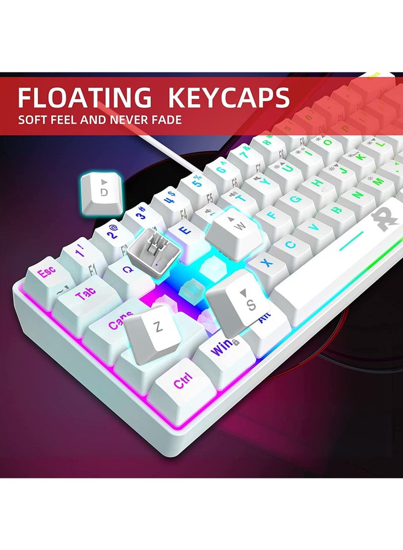 Arabic English 60% Wired Gaming Keyboard 61 Keys RGB Backlit Wrist Rest Ultra-Compact Mini Waterproof Keyboard for PC Computer Gamer