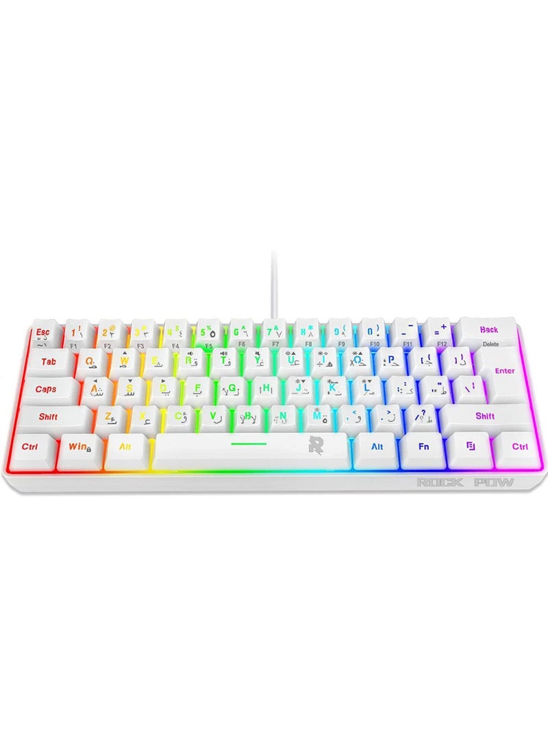 Arabic English 60% Wired Gaming Keyboard 61 Keys RGB Backlit Wrist Rest Ultra-Compact Mini Waterproof Keyboard for PC Computer Gamer