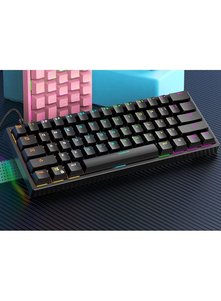 RGB Mechanical Gaming Keyboard，61 Keys USB Ergonomic Keyboard with 9 Colors Adjustable Backlights Compatible All PC, Computer, Laptop， Grade Anti Ghosting