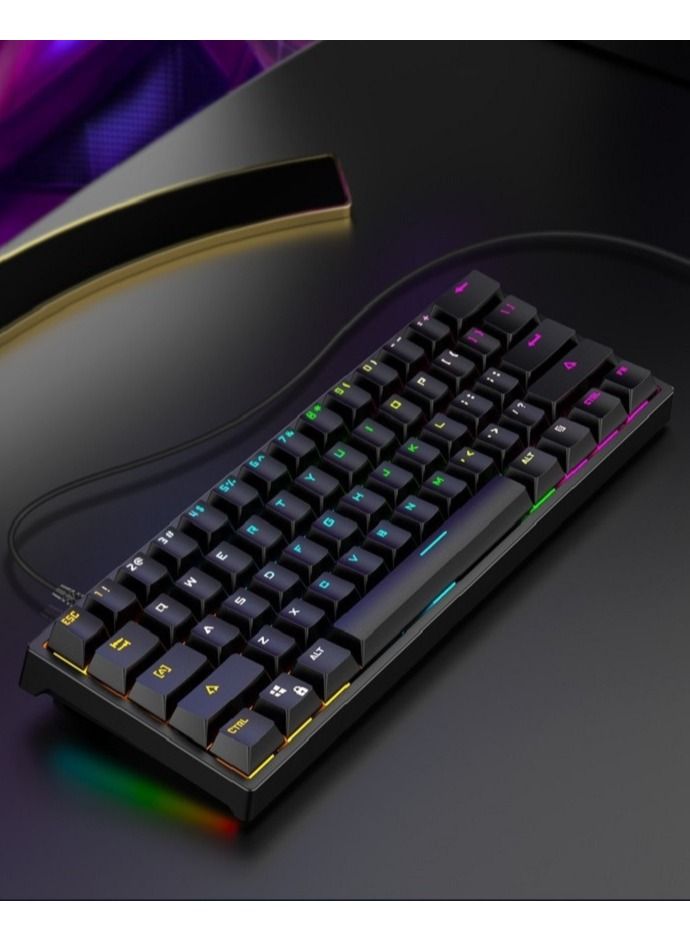 RGB Mechanical Gaming Keyboard，61 Keys USB Ergonomic Keyboard with 9 Colors Adjustable Backlights Compatible All PC, Computer, Laptop， Grade Anti Ghosting