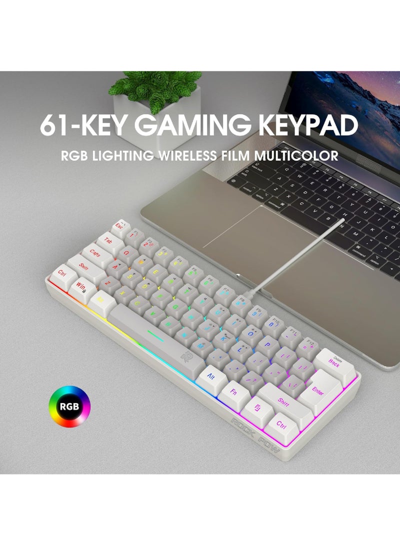 Rock Pow 60% Wired Gaming Keyboard RGB Backlit Mini Keyboard Waterproof Small Ultra-Compact 61 Keys Keyboard for PC/Mac Gamer Typist Travel Easy to Carry on Business Trip