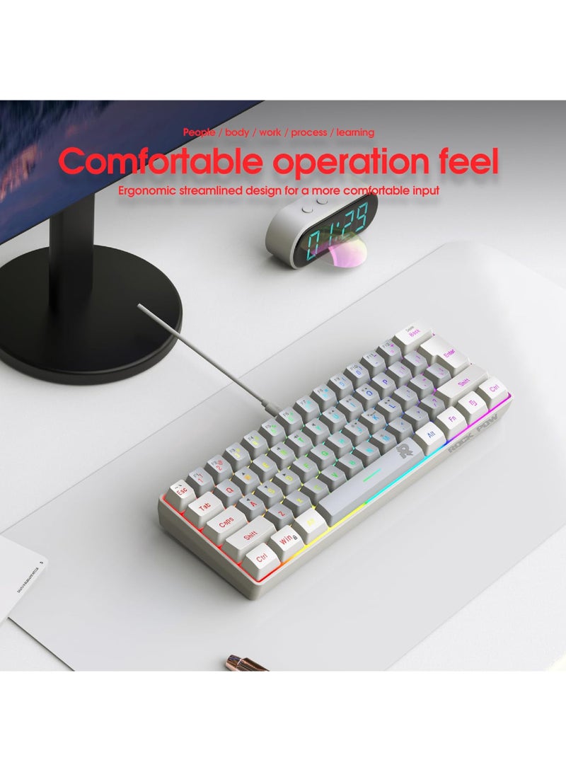 Rock Pow 60% Wired Gaming Keyboard RGB Backlit Mini Keyboard Waterproof Small Ultra-Compact 61 Keys Keyboard for PC/Mac Gamer Typist Travel Easy to Carry on Business Trip