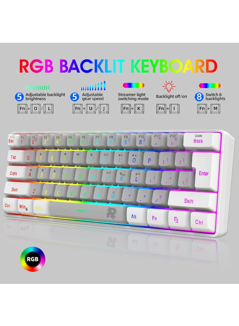 Rock Pow 60% Wired Gaming Keyboard RGB Backlit Mini Keyboard Waterproof Small Ultra-Compact 61 Keys Keyboard for PC/Mac Gamer Typist Travel Easy to Carry on Business Trip