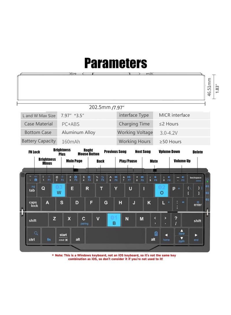 Foldable Bluetooth Keyboard, with Magnetic Stand, Aluminum Alloy Mini Quiet Folding Keyboard, Portable Lightweight Travel Keyboard, Rechargeable Pocket Portable Keyboard for Tablet, Phones