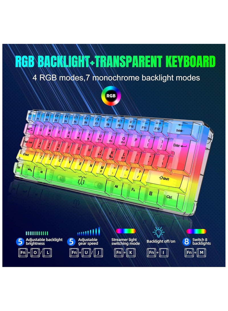 Gaming Keyboard Wired Transparent Small Keyboard with changing color light 61 Keys True RGB Backlit for Computer PC Gamer