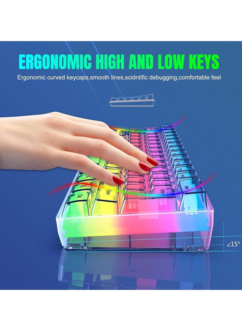 Gaming Keyboard Wired Transparent Small Keyboard with changing color light 61 Keys True RGB Backlit for Computer PC Gamer