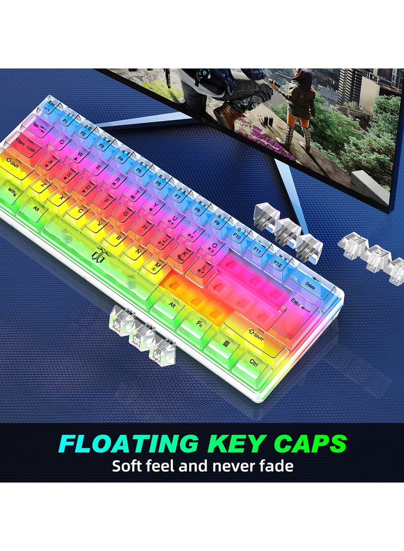 Gaming Keyboard Wired Transparent Small Keyboard with changing color light 61 Keys True RGB Backlit for Computer PC Gamer