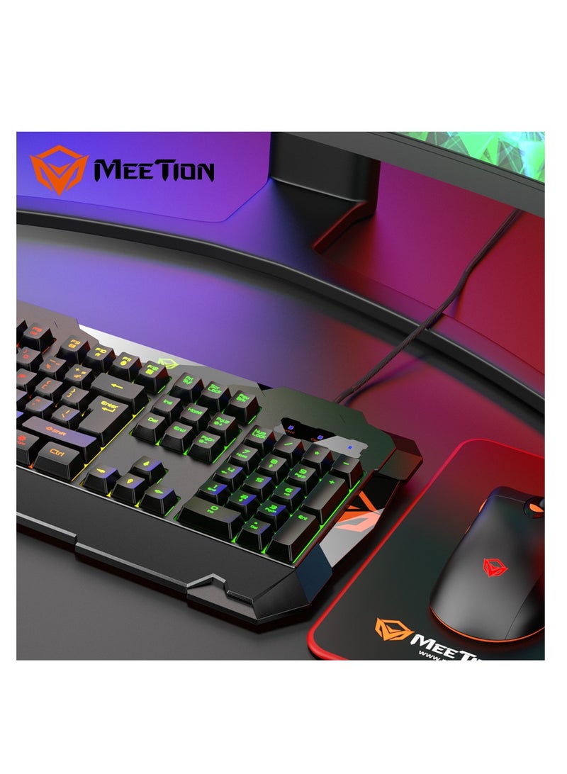 Meetion MT-C505 4 in 1 Gaming Combo Kit, Anti Ghost RGB Gaming Keyboard, 5+1 Buttons 3200DPI Gaming Mouse, Backlit Gaming Headphone with Omni Directional Microphone, High Precision Gaming Mouse Pad