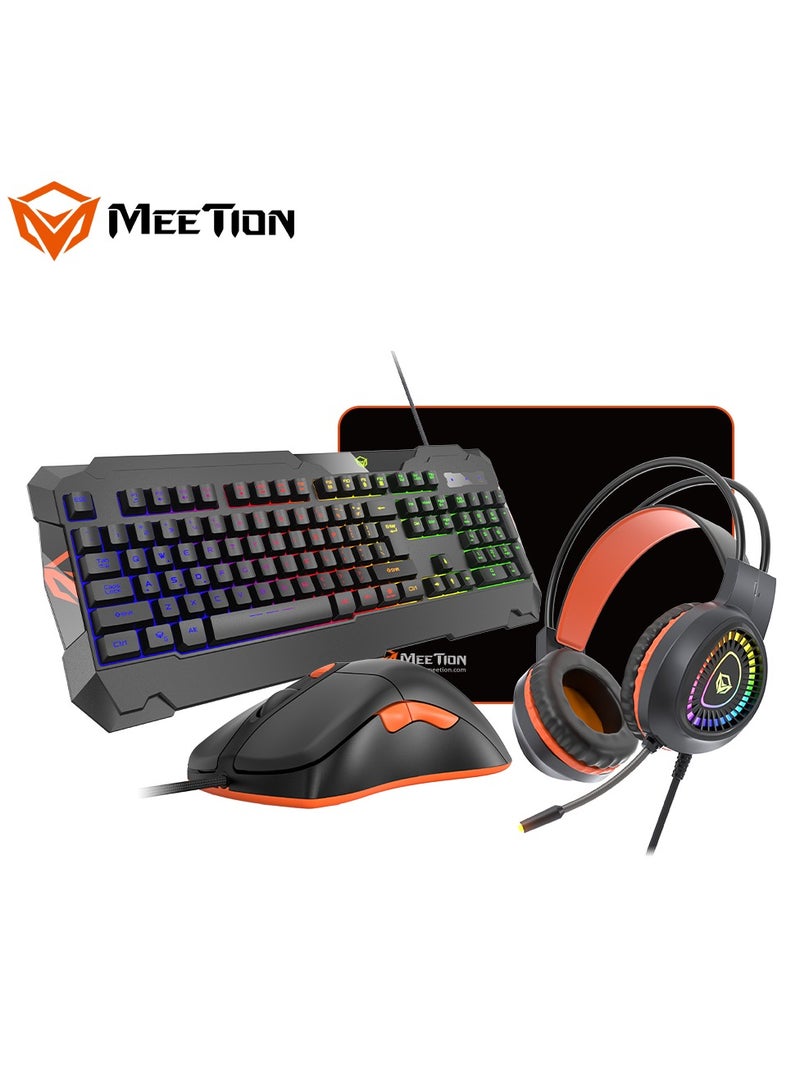 Meetion MT-C505 4 in 1 Gaming Combo Kit, Anti Ghost RGB Gaming Keyboard, 5+1 Buttons 3200DPI Gaming Mouse, Backlit Gaming Headphone with Omni Directional Microphone, High Precision Gaming Mouse Pad