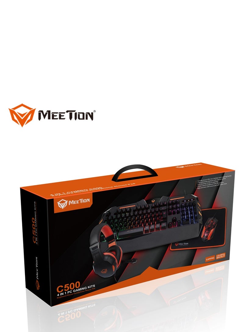 Meetion C-500 4 in 1  PC Backlight USB Ergonomic Gaming Mouse Rainbow Keyboard and Mouse Pad Combo