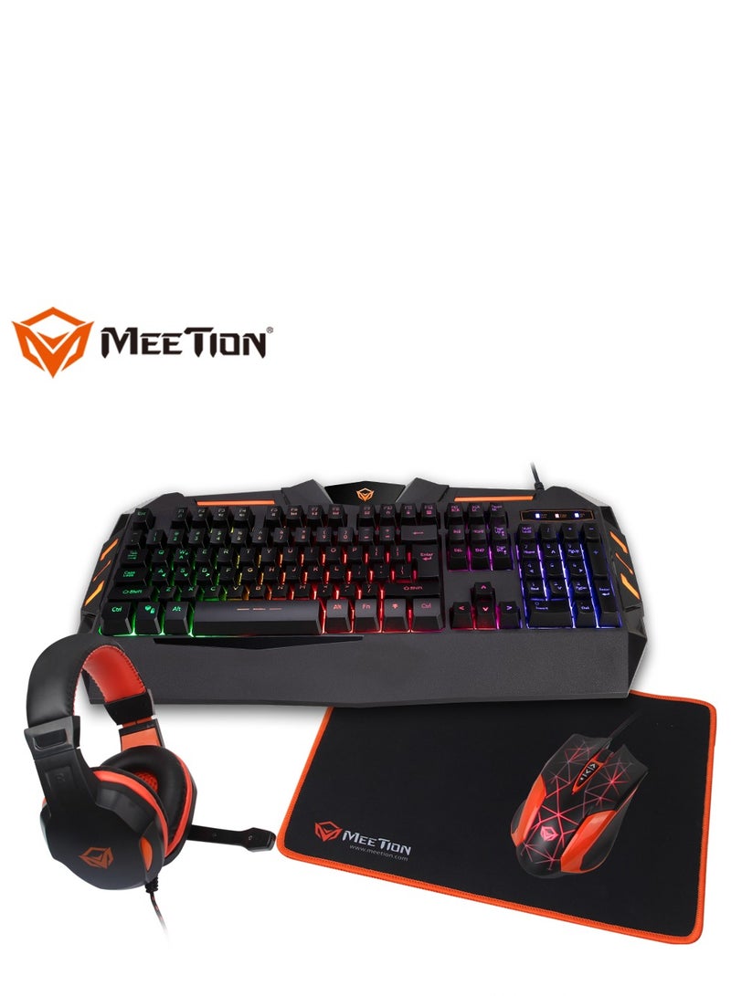 Meetion C-500 4 in 1  PC Backlight USB Ergonomic Gaming Mouse Rainbow Keyboard and Mouse Pad Combo