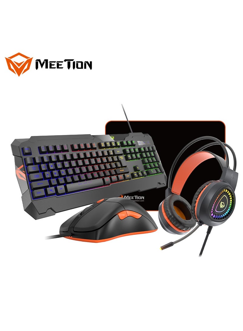 Meetion MT C505 4 in 1 Gaming Combo Kit, Anti Ghost RGB Gaming Keyboard, 5+1 Buttons 3200DPI Gaming Mouse, Backlit Gaming Headphone with Omni Directional Microphone, High Precision Gaming Mouse Pad