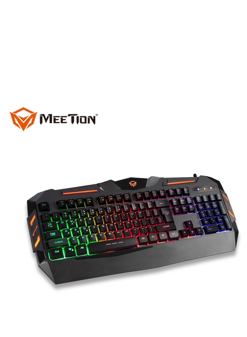 Meetion 4 in 1 C-500 PC Backlight Gold Plating USB Ergonomic Gaming Mouse Rainbow Keyboard and Mouse Pad Combo Comfortable and Soft Keys