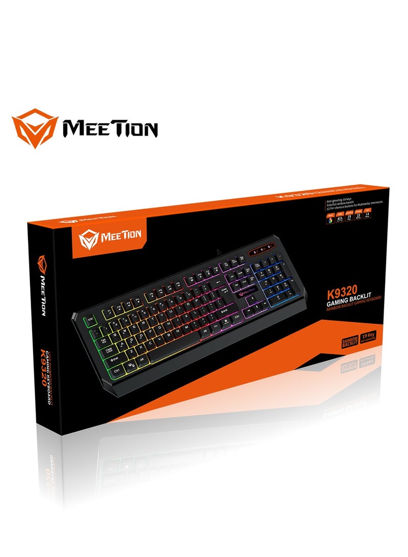 Meetion K9320 Waterproof Backlit RGB Gaming Keyboard  with 19 Anti-Ghosting Keys Best For Office and Gaming Use