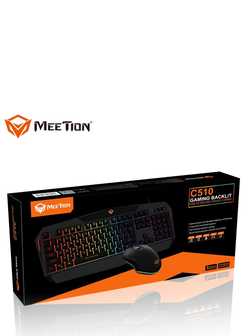 Meetion C510 Backlit Rainbow Anti-Ghosting Mechanical Gaming Keyboard And Mouse